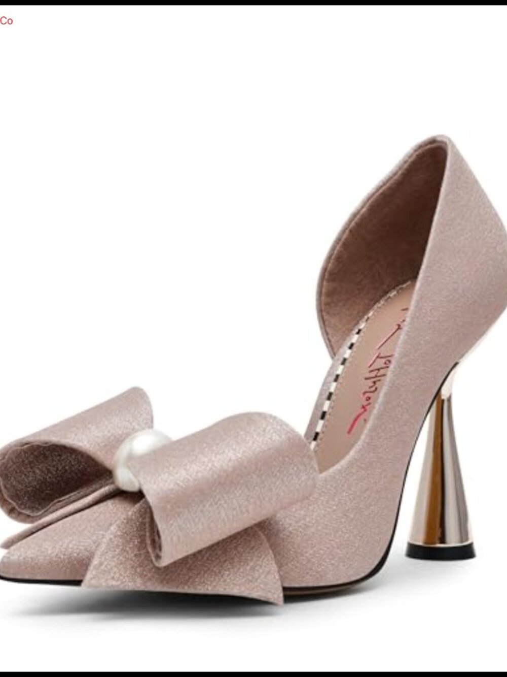Pointed Toe Flare Heel Embellished Bow Pull-On Party Pump